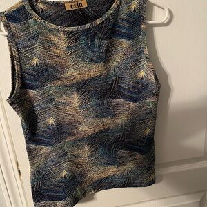 Coin Women's Blue Patterned Tank Top